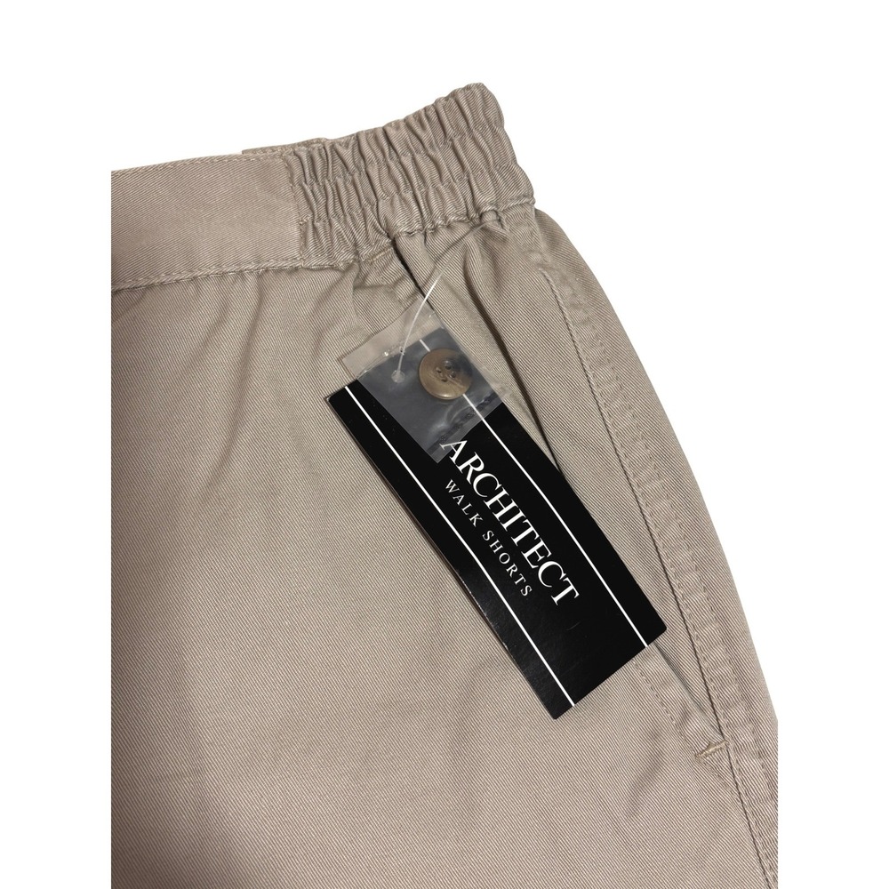 Architect Men's Khaki Walk Shorts 40 Tan Cotton Elastic Waist Casual Twill NWT - Picture 3 of 7